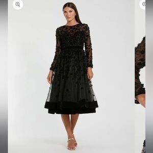 NWT - Mac Duggal - Black Velvet Floral Dress - Size 10